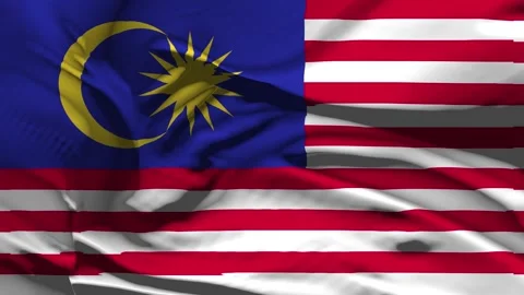 Closeup Malaysia Flag Wave Loop waving in wind Realistic Malaysia Flag backg Stock Footage 328787929