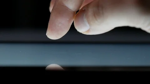 Closeup male fingers gesturing on computer tablet touch screen Stock-Footage 127446315
