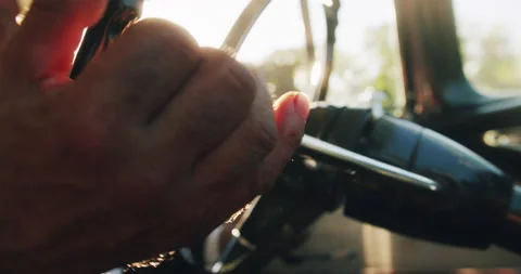 Closeup of male hand pulling handbrake in vintage car. Stock Footage 206455649