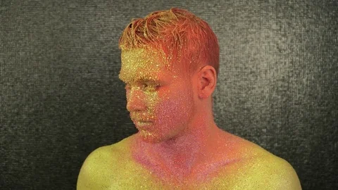 Closeup of a man with an art makeup in the studio Stock Footage