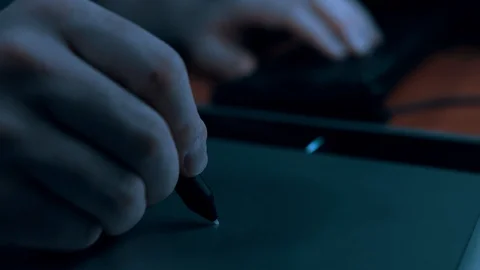 Closeup of man drawing on graphic tablet Stock Footage 103497698