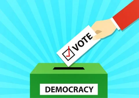 Closeup Man drop vote ticket into vote box, vector Stock Illustration