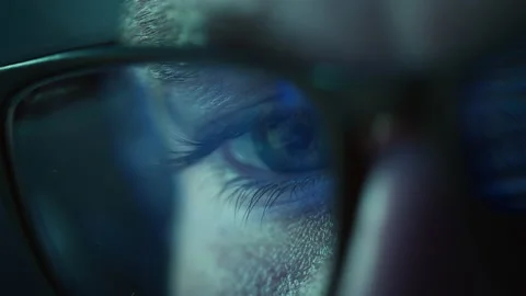 Closeup Man Glasses Screen Reflection Video stock 160362238