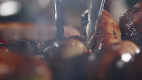 Closeup Of A Man Grilling Barbeque. Video stock 211749039