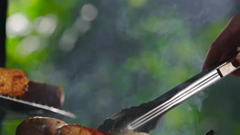 Closeup Of A Man Grilling Barbeque. Video stock 211757681