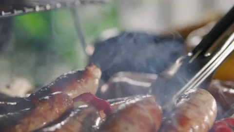 Closeup Of A Man Grilling Barbeque. Video stock 211761158