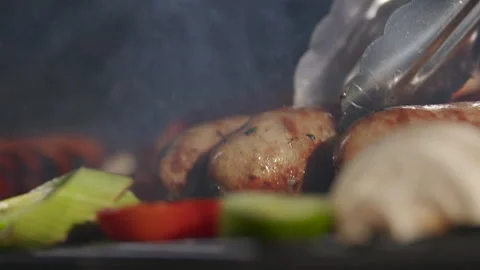 Closeup Of A Man Grilling Barbeque. Video stock 211771275