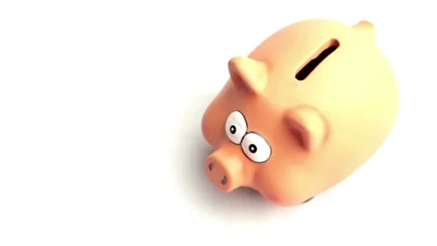 Closeup man hand put coin money to piggy bank, savings and deposit money co.. Stock Footage 265935855
