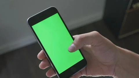Closeup Man Hand Using Smart Phone Application Pointing Green Screen Touching Stock Footage 226305552