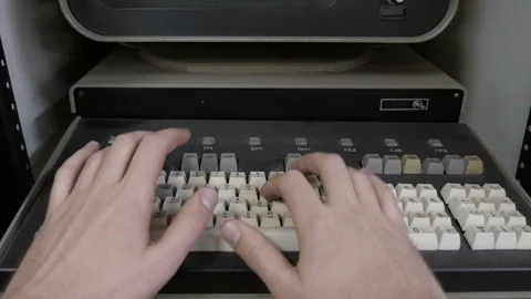 Closeup Man Hands Typing On Old Vintage Computer In Office 库存影片 328609791