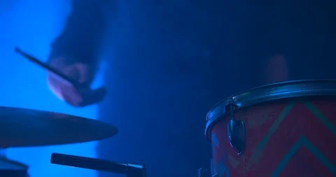 Closeup of a Man Playing Drums Hitting the Ride in Slow Motion Stock Footage 98901655