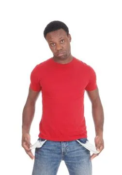 Closeup of man showing empty pockets Stock Photos