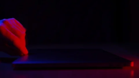 Closeup man sitting table notebook. Hands keyboarding laptop using texting point Stock Footage 122655462