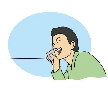 Closeup man talking on can phone illustration vector hand drawn isolated Stock Illustration