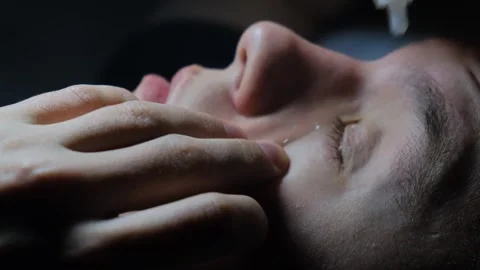 Closeup of Man Using Eye Drops for Medical Treatment Stock Footage 314303164