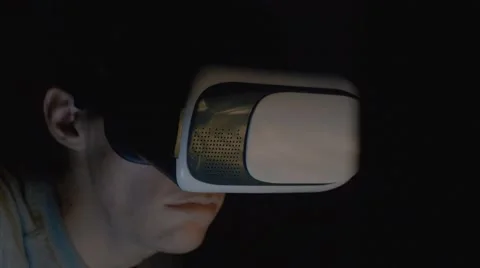 Closeup of man using virtual reality headset VR mask Video stock 68935454