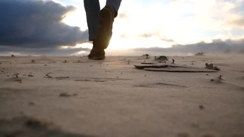 Closeup Man Walking On Sand Dunes Stock Footage 239910975