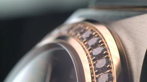 Closeup of man watch on a black background Stock Footage 92764183