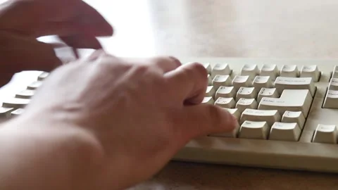 Closeup Of A Man Working And Typing Text On Computer Keyboard Stock Footage 145948022