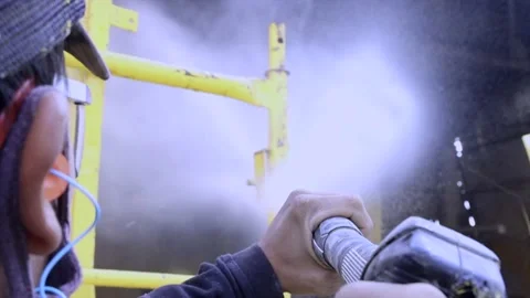 Closeup of man working with hydraulic pressure washing machine Stock Footage 155366156