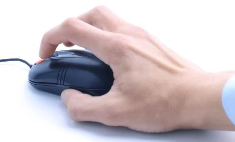 Closeup . man working with outdated computer mouse. Foto stock