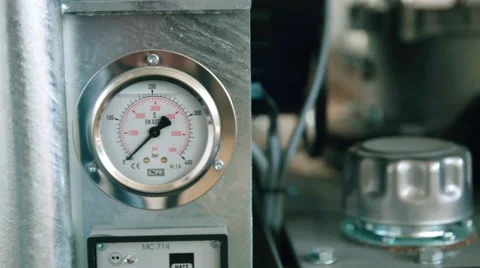 Closeup of manometer, pipes and faucet valves of system Stock Footage 59555176