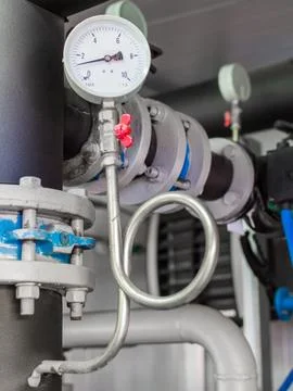 Closeup of manometer on tubes Fotos Stock