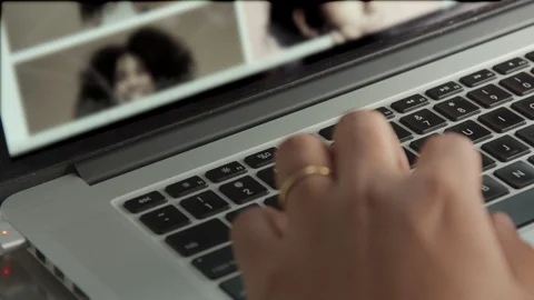 Closeup of man's hand and notebook keyboard Stock Footage 87251224