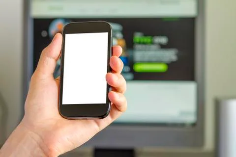 Closeup of Man's Hand holding a Smartphone 스톡 사진