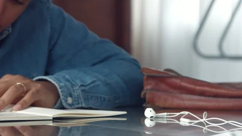 Closeup man's hands making notes. writing hands Stock Footage 87250755