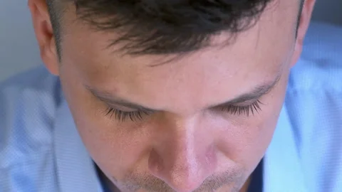 Closeup of man's lashes after lash laminating lifting procedure in beauty salon. Stock Footage 158915439