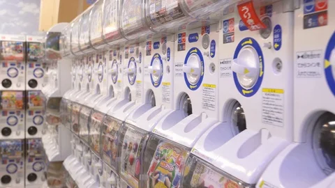 Closeup of many capsule toy machine 库存影片 96415268