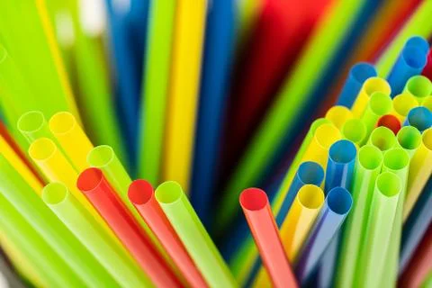 Closeup of many different disordered colored straws Stock Photos
