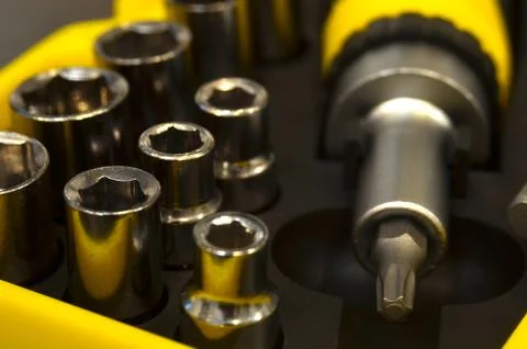 Closeup many type of screwdriver head tool Stock Photos