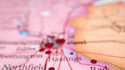 Closeup Map View Of St. Paul, Minnesota With Nearby Cities - County Seat Of Stock Footage 307911416