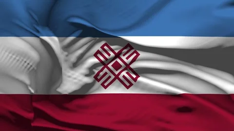 Closeup Mari El Republic Flag Wave Loop waving in wind Realistic Mari El Rep Stock Footage 328787932