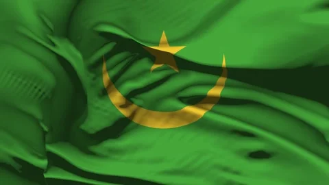 Closeup Mauritania Flag Wave Loop waving in wind Realistic Mauritania Flag b Stock Footage 330986736