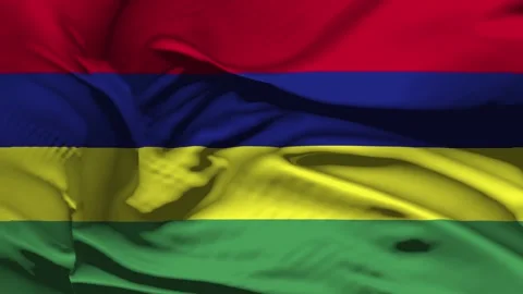 Closeup Mauritius Flag Wave Loop waving in wind Realistic Mauritius Flag bac Video stock 330986739