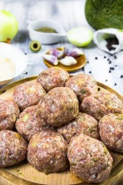Closeup meatballs prepared roll breadcrumbs Stock Photos