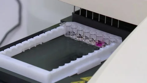 Closeup of medical equipment for sample analysis clean tubes Stock Footage 132318607