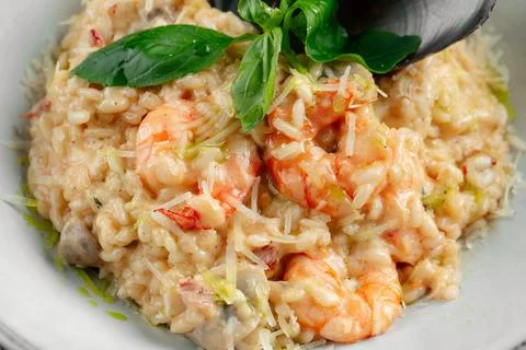 Closeup on mediterranean seafood risotto Stock Photos