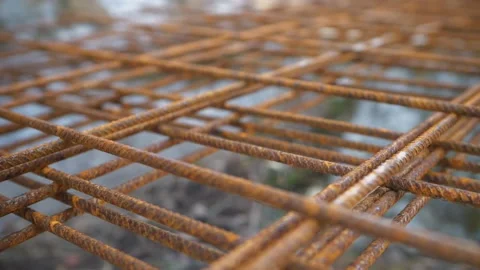 Closeup of mesh reinforcement also known as rebar Video stock 194434835