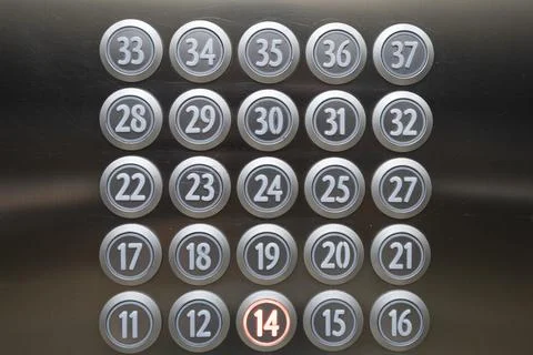 Closeup of metal buttons in an elevator background 스톡 사진