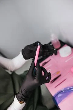 Closeup of microblading tool in professional setting Stock Photos