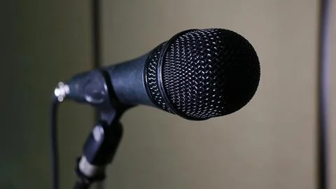 Closeup of microphone at studio with blurred background 스톡 사진