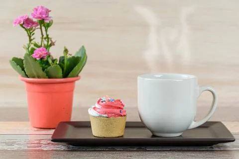 Closeup of a mini pie with Sablee pastry and whipped cream topping, next to a Stock Photos