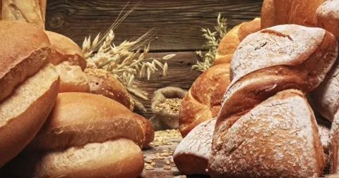 Closeup of mix of rolls with multi grains. Parallax effect. Stock-Footage 261146106