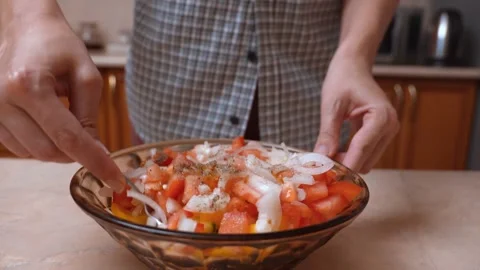 Closeup of mixed vegetables being prepared with bright lighting Stock Footage 328494862