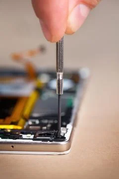 Closeup mobile phone assembly Stock Photos