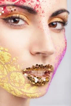 Closeup of model with extraordinary makeup Stock Photos